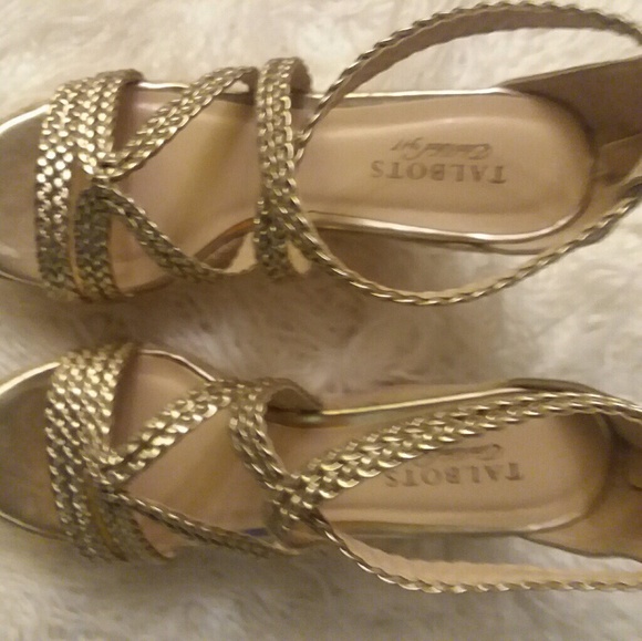 Talbots gold wedge espadrille sandal - Picture 3 of 6